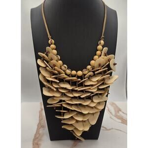 Vintage Artisan Statement Shell Bib Necklace Shell Layers or Tagua Nut Slices